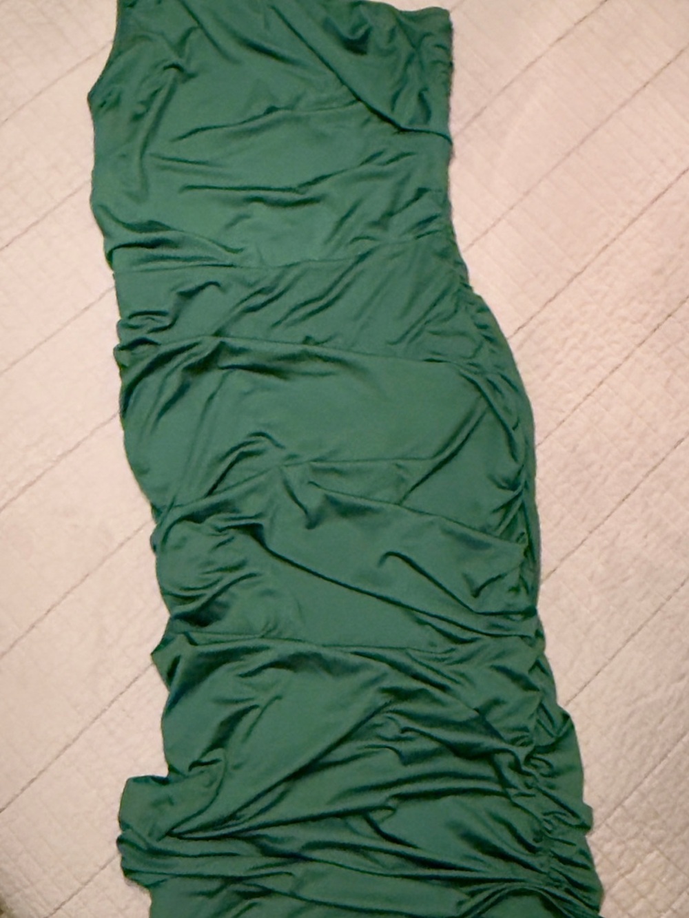 Forest Green Ruched One-Shoulder Maxi Dress | Size L